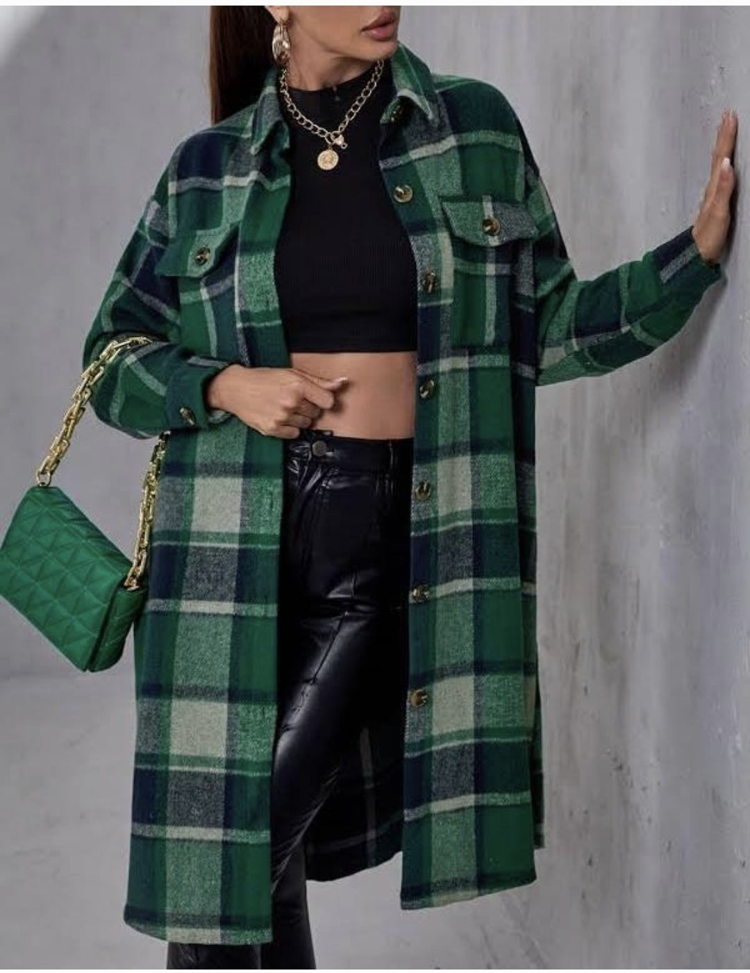 GREEN PLAID SHACKET SET