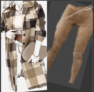 KHAKI PLAID SHACKET SET