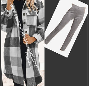 KHAKI PLAID SHACKET SET